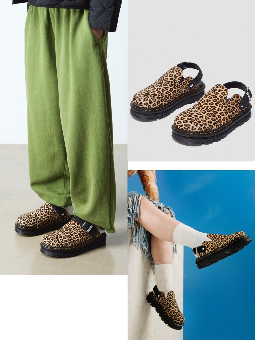 Dr. Martens ZebZag Leopard Hair On Bronx Suede Mules women’s  size L13 NEW